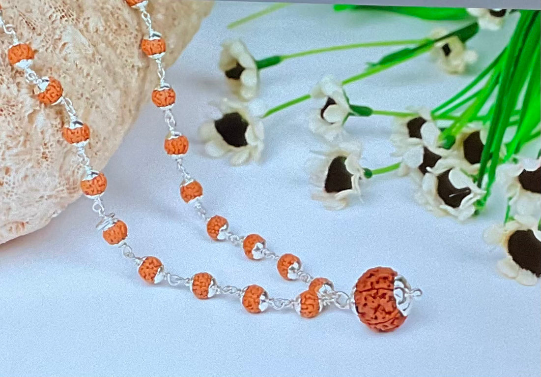 5 Mukhi rudraksha mala 10mm with silver capping