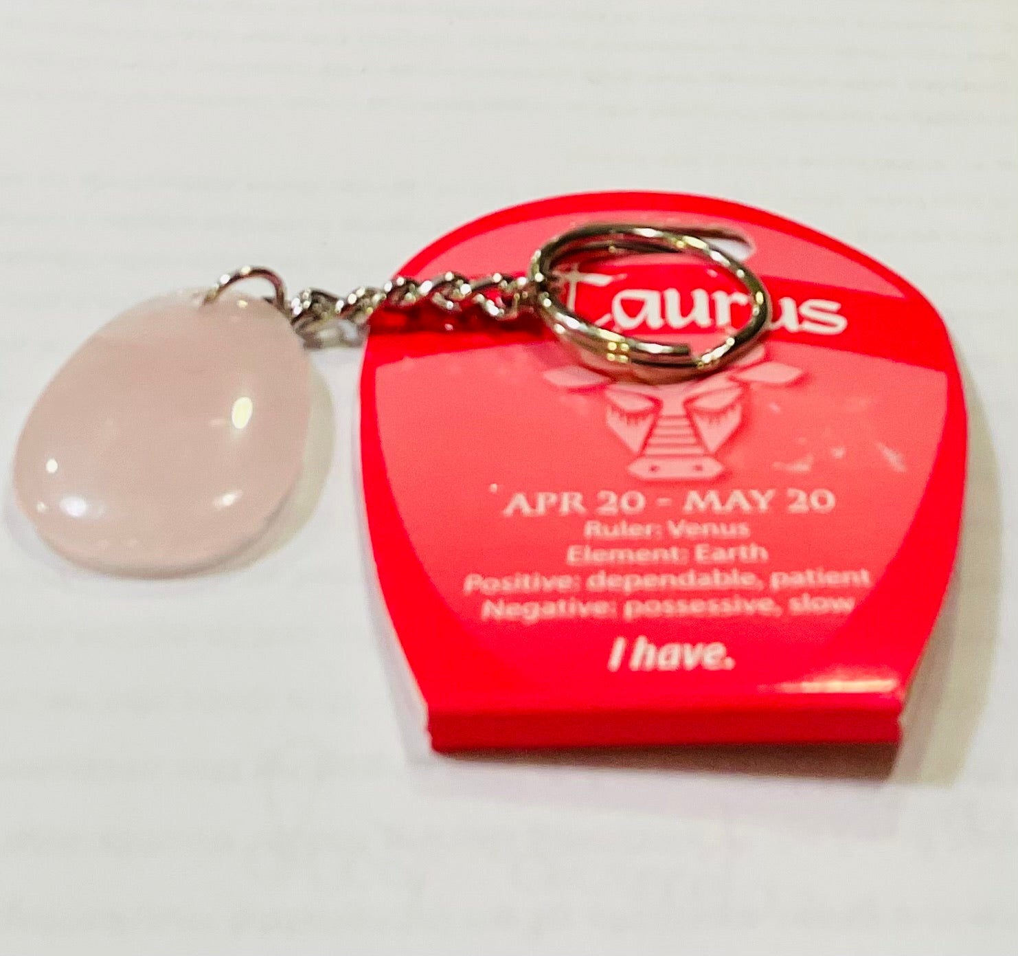 Taurus rose quartz keychain