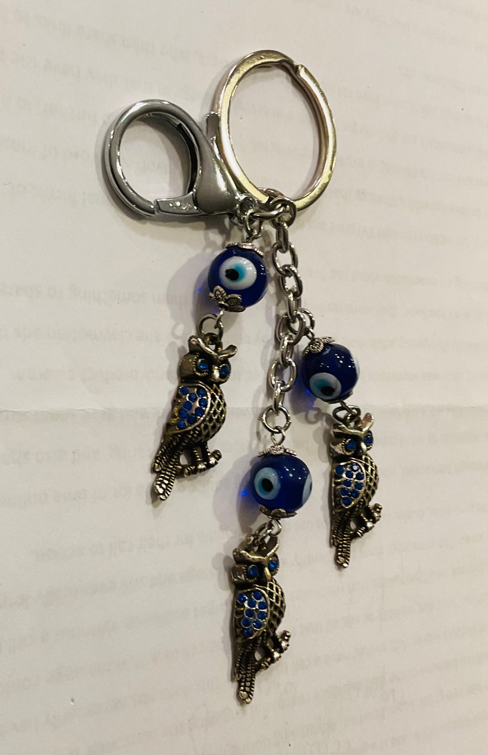 evil eye owl protection keychain