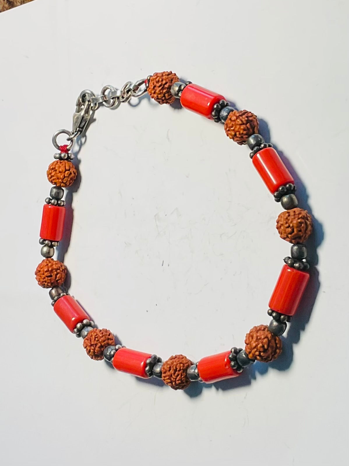 Red coral/Rudraksha bracelet