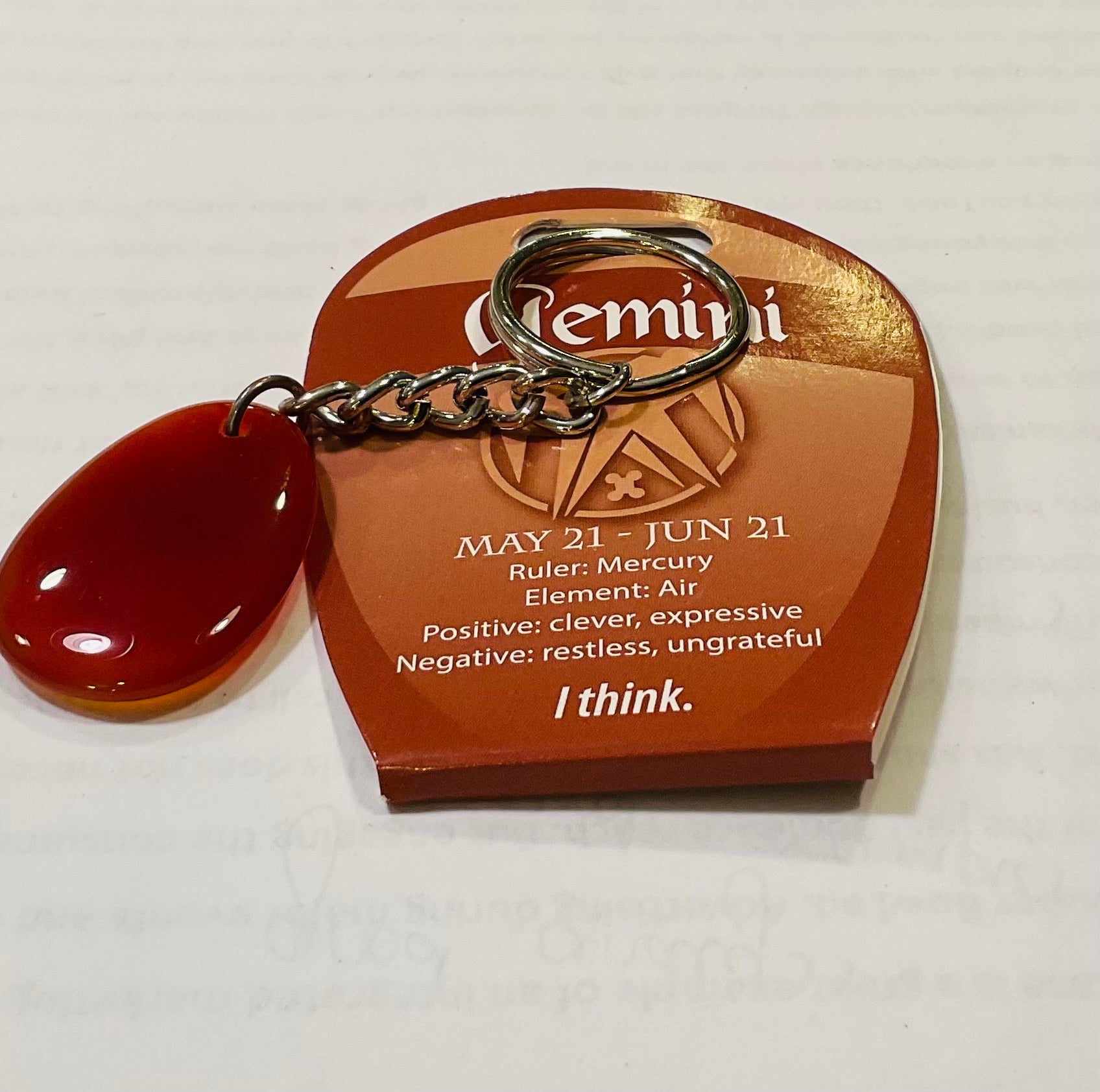 Gemini carnelian keychain