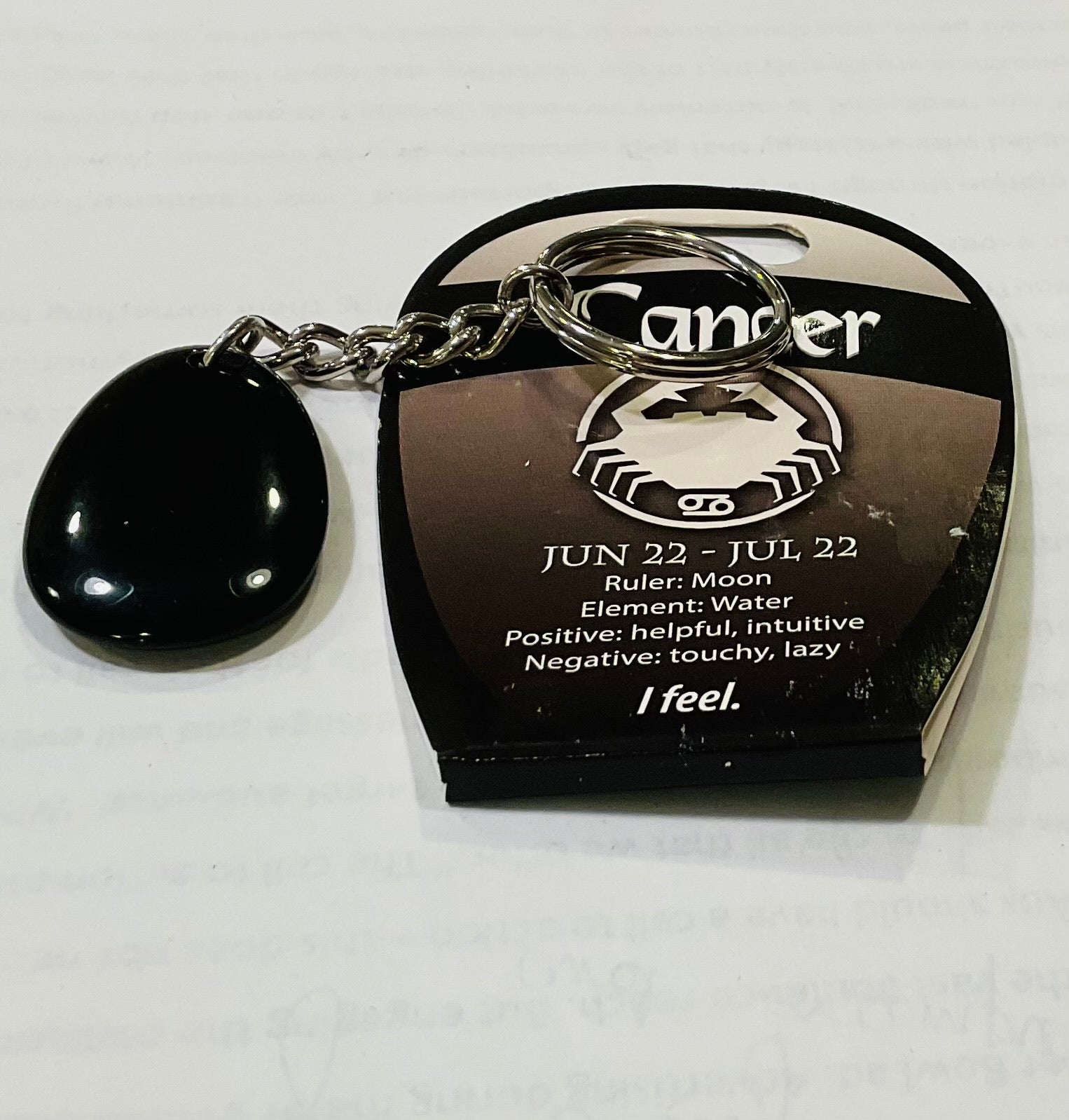 Cancer black obsidian keychain