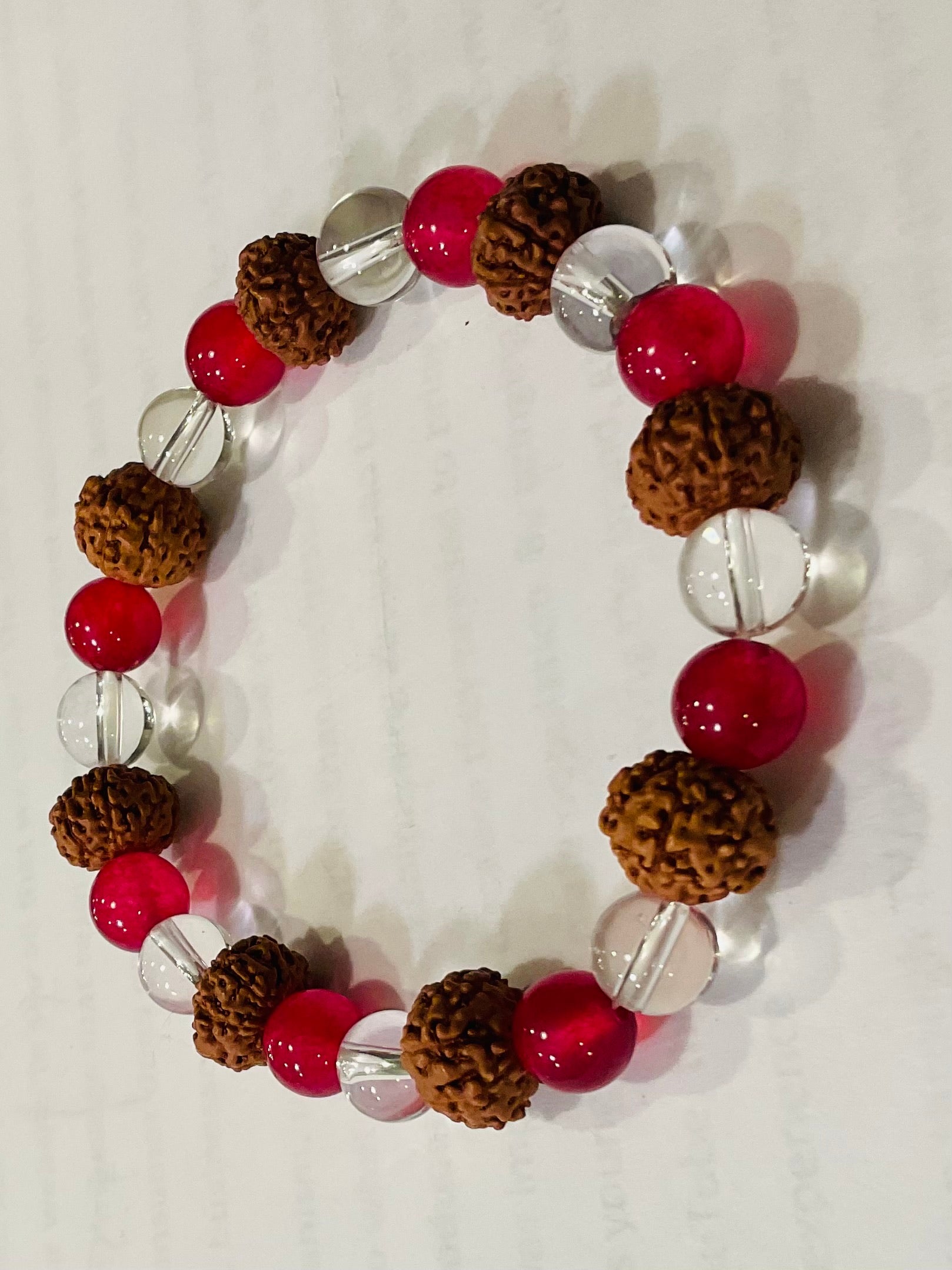 Pink agate/Quartz/7mukhi Rudraksha