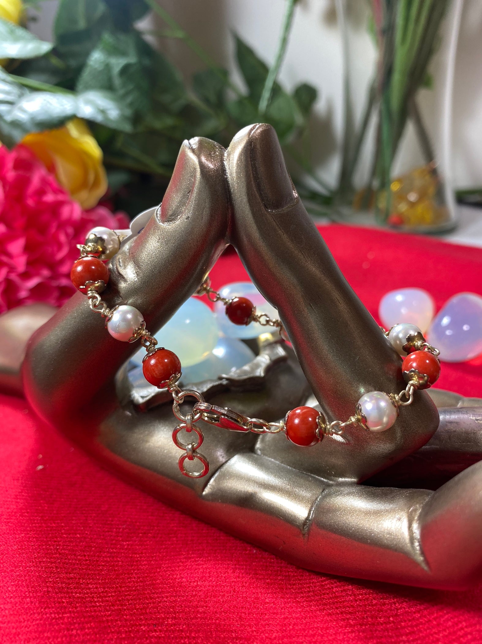 Red Coral and Pearl Bracelet