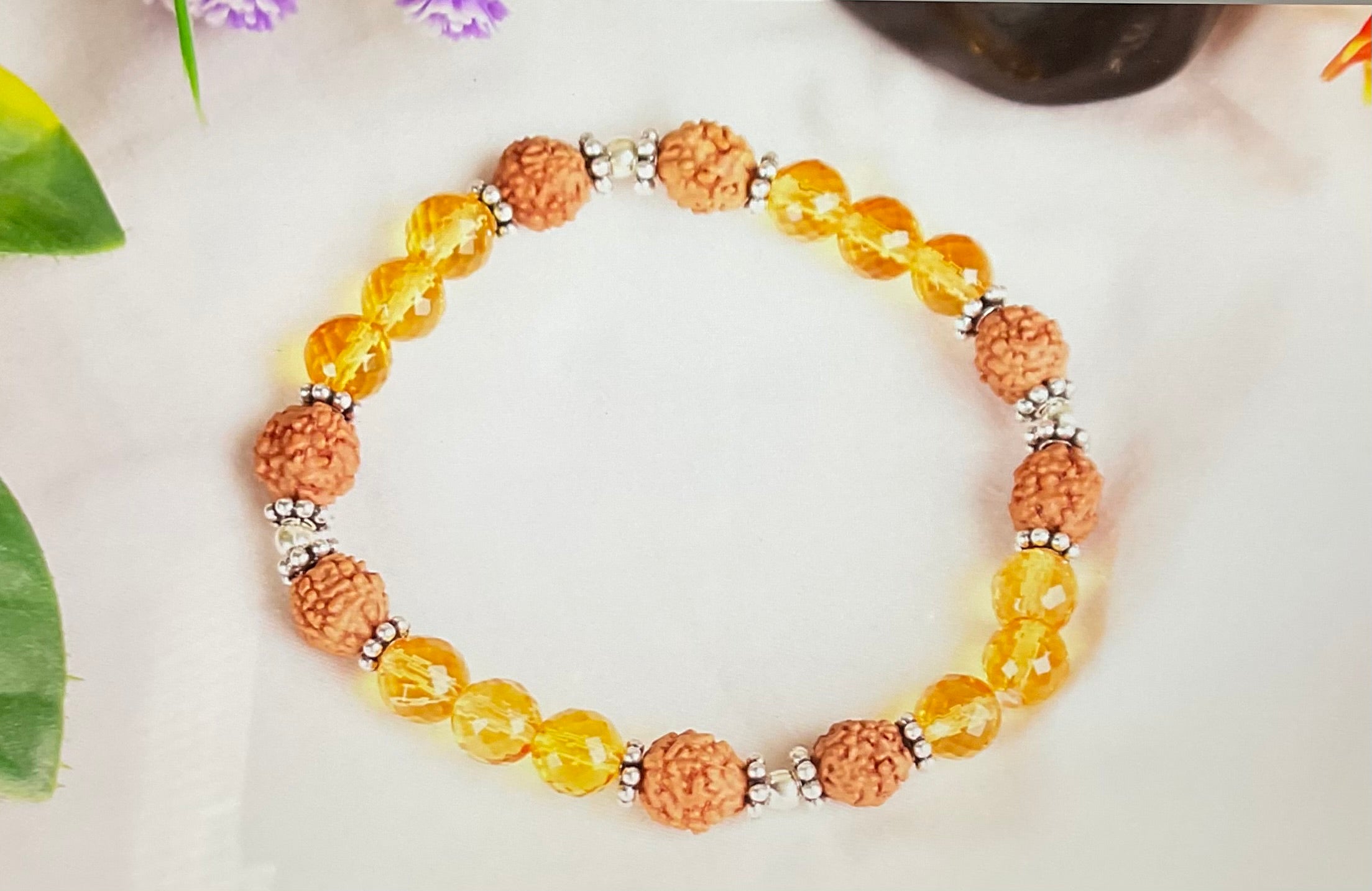 Four Mukhi Rudraksha with citrine beads bracelet